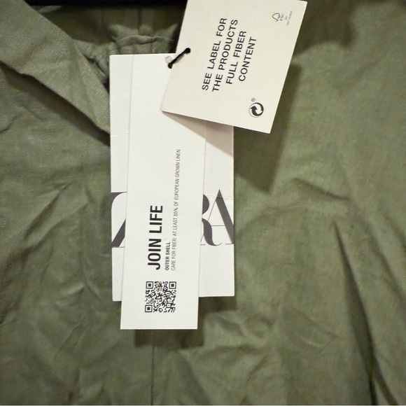 NWT ZARA Olive Green Linen Open Back Tie Blouse L - Picture 3 of 8